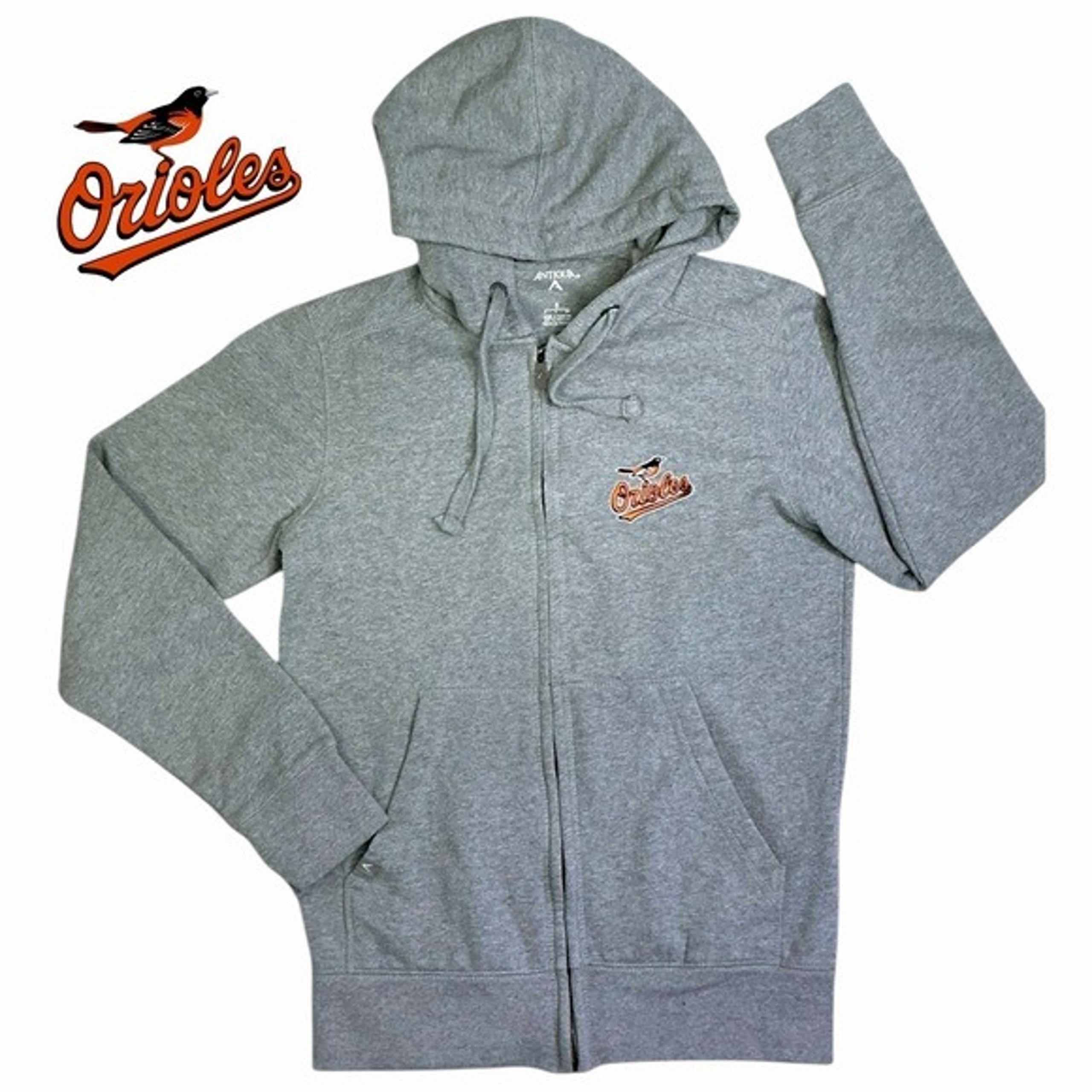 Antiqua Baltimore Orioles Hoodie Full Zip-Up Pockets Unisex Gray Men’s Small - Antigua