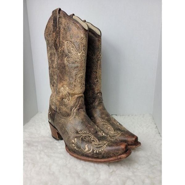 Circle G By Corral Women's Size 10 Crackle Embroidered Cowgirl Boot Snip Toe