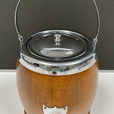 Beautiful Antique Biscuit Barrel Oak Wood, Nickel Silver with Porcelain Liner