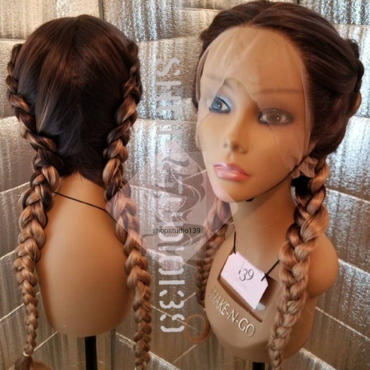 honey blond ombre double braid lace wig