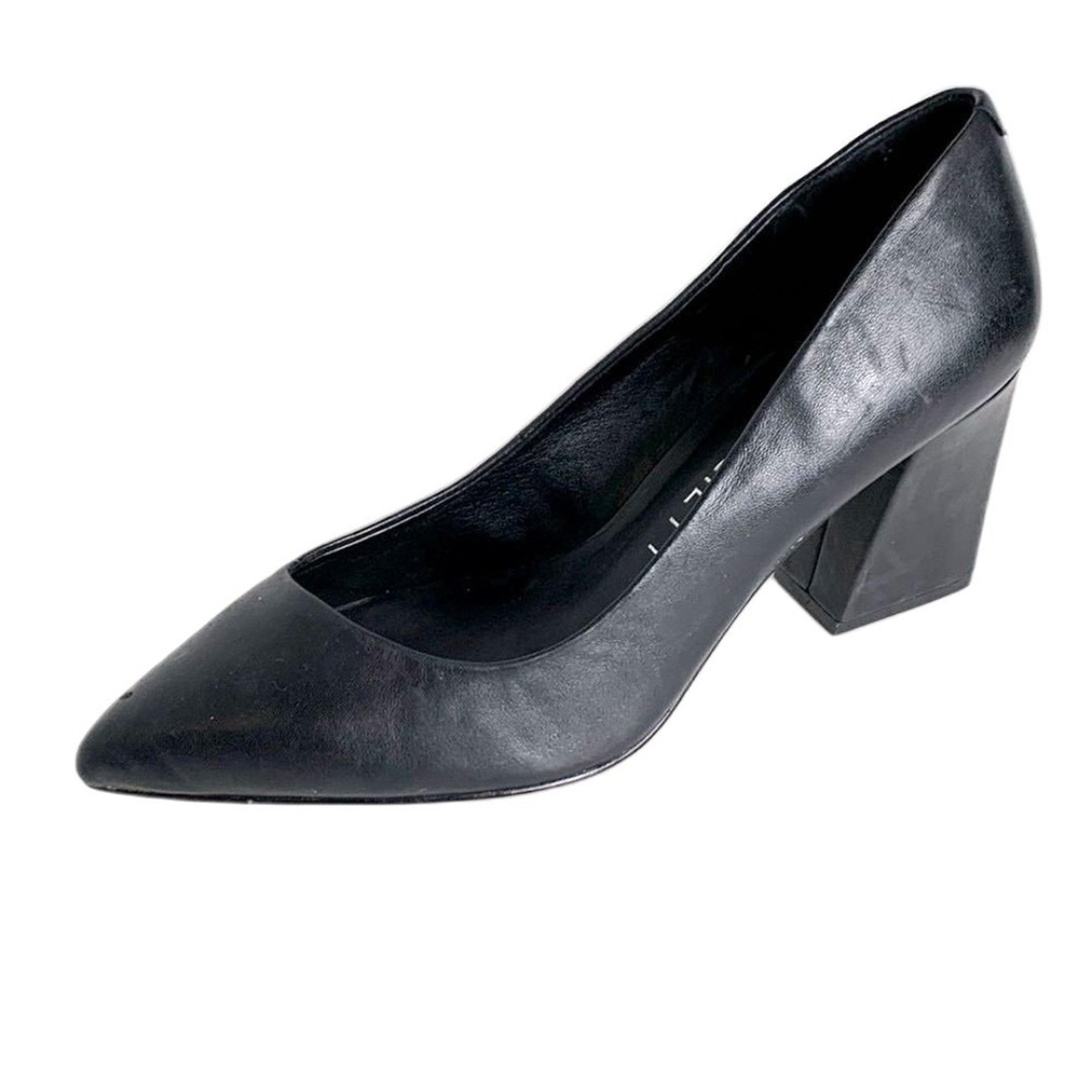Sole Society Elle Black Pointed Toe Asymmetrical Vamp Block Heel Pumps Size 10