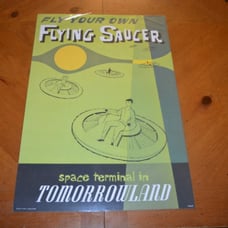 DISNEY PARKS RARE CALENDAR CUT POSTER TOMORROWLAND FLYING SAUCER SPACE TERMINAL