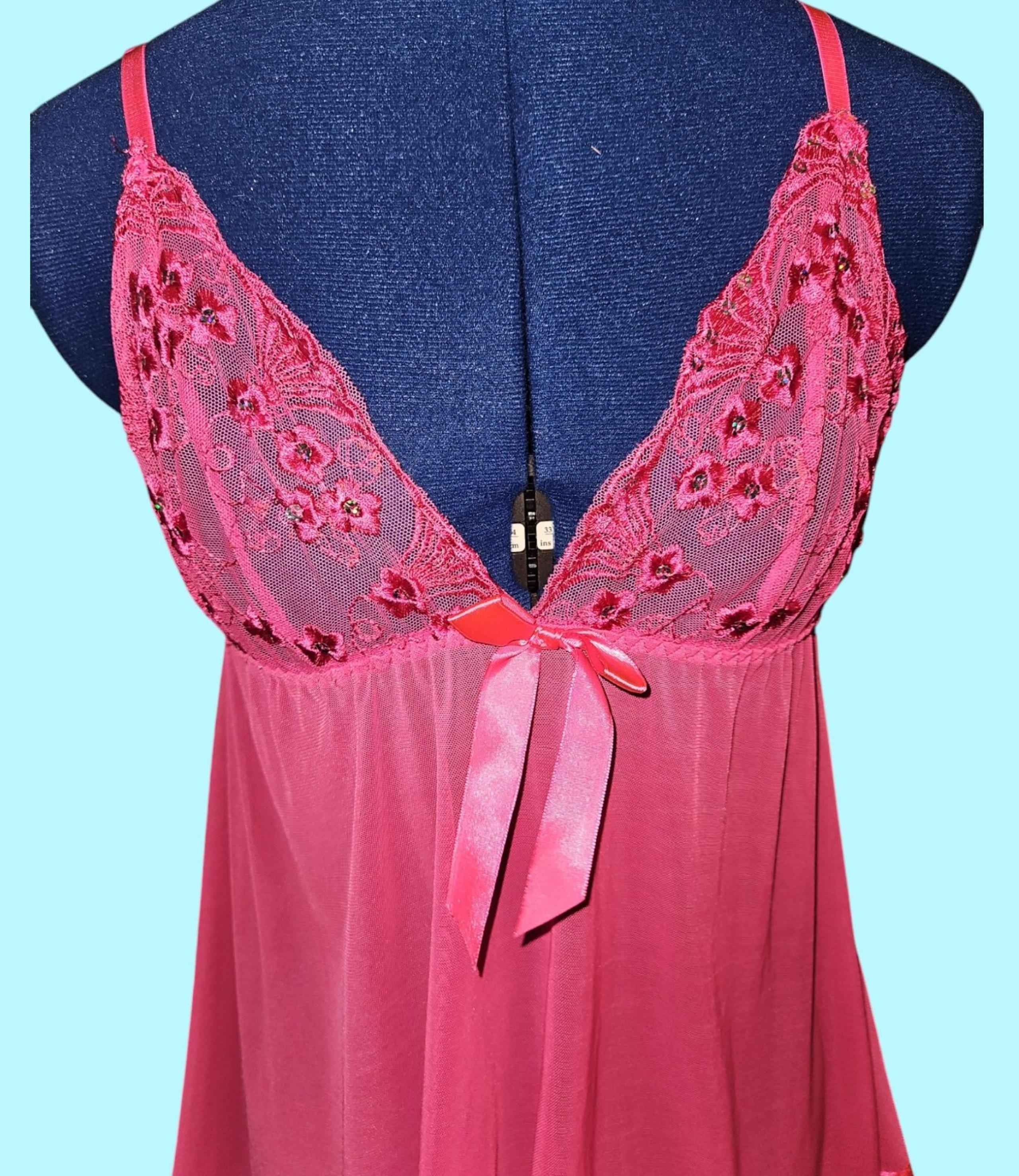 Y2K Pink Babydoll Dress Lingerie Sequins