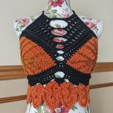 Crochet Orange and Black Autumn halter top (S)