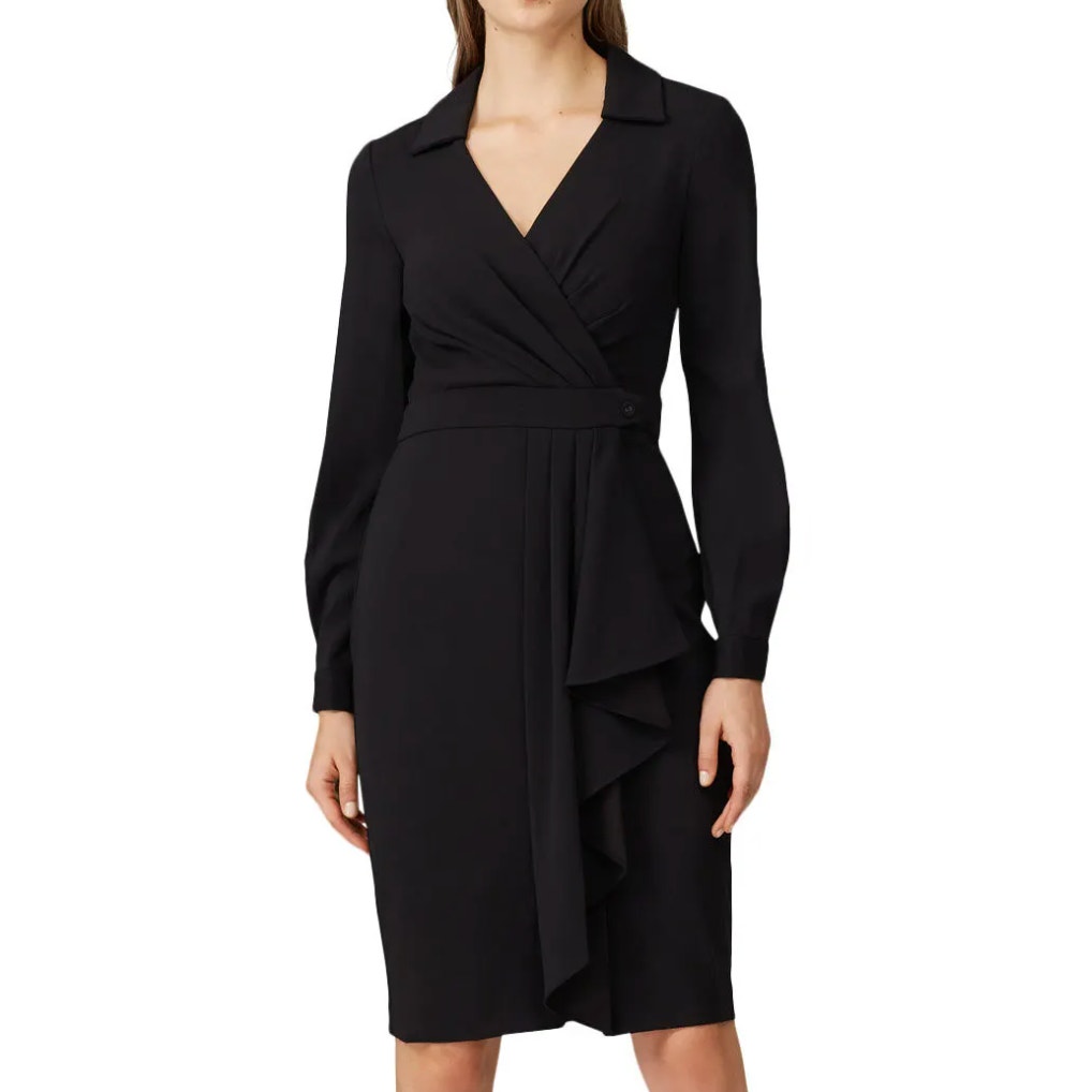 Badgley Mischka Black Wrap Sheath Dress Size 4 Career Polished Designer 440
