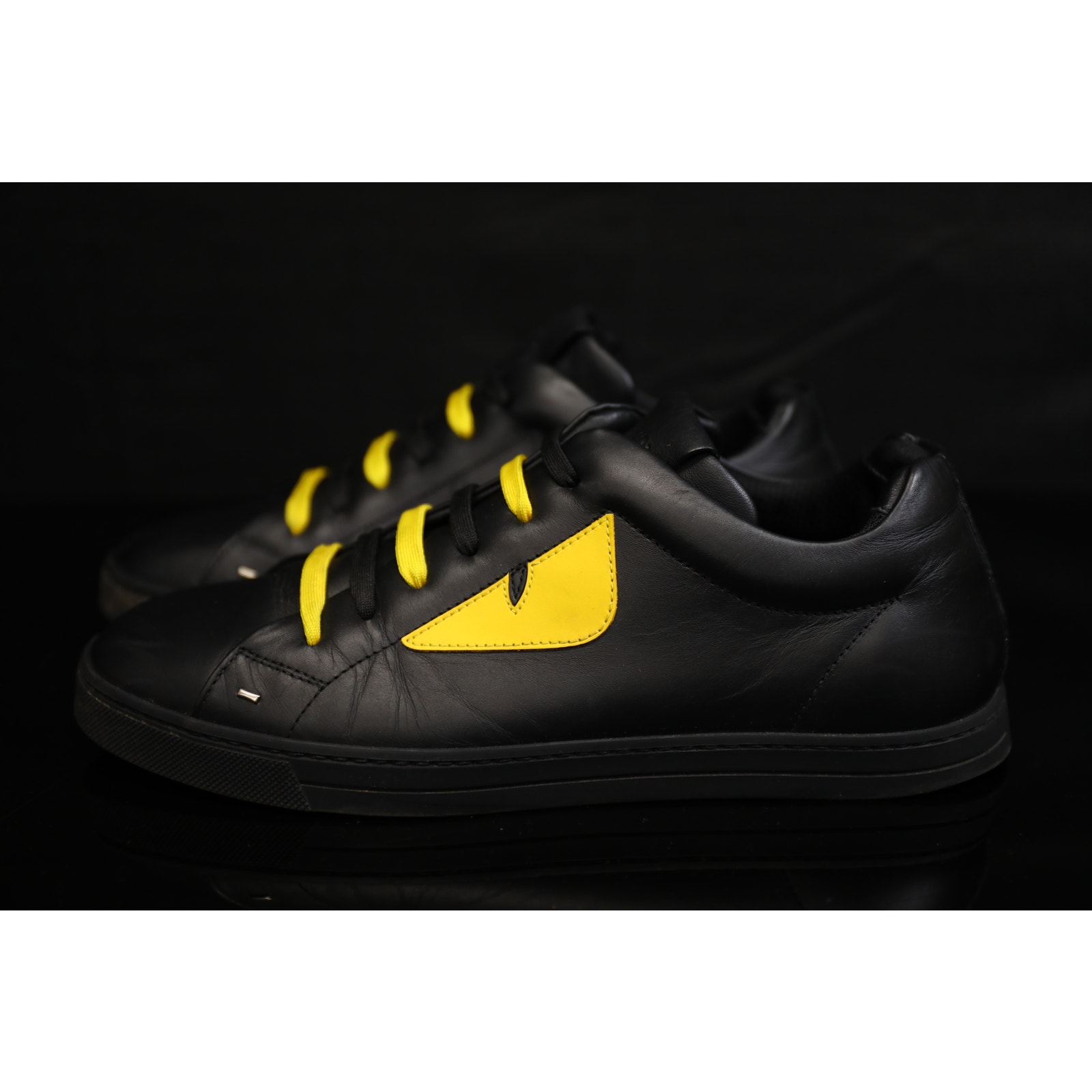 Fendi Monster Eye Low Top Leather Sneakers Black Size 6