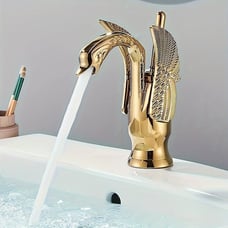 Golden Bathroom Sink Faucet, Swan Faucet Swan Shaped Single Handle - 351
