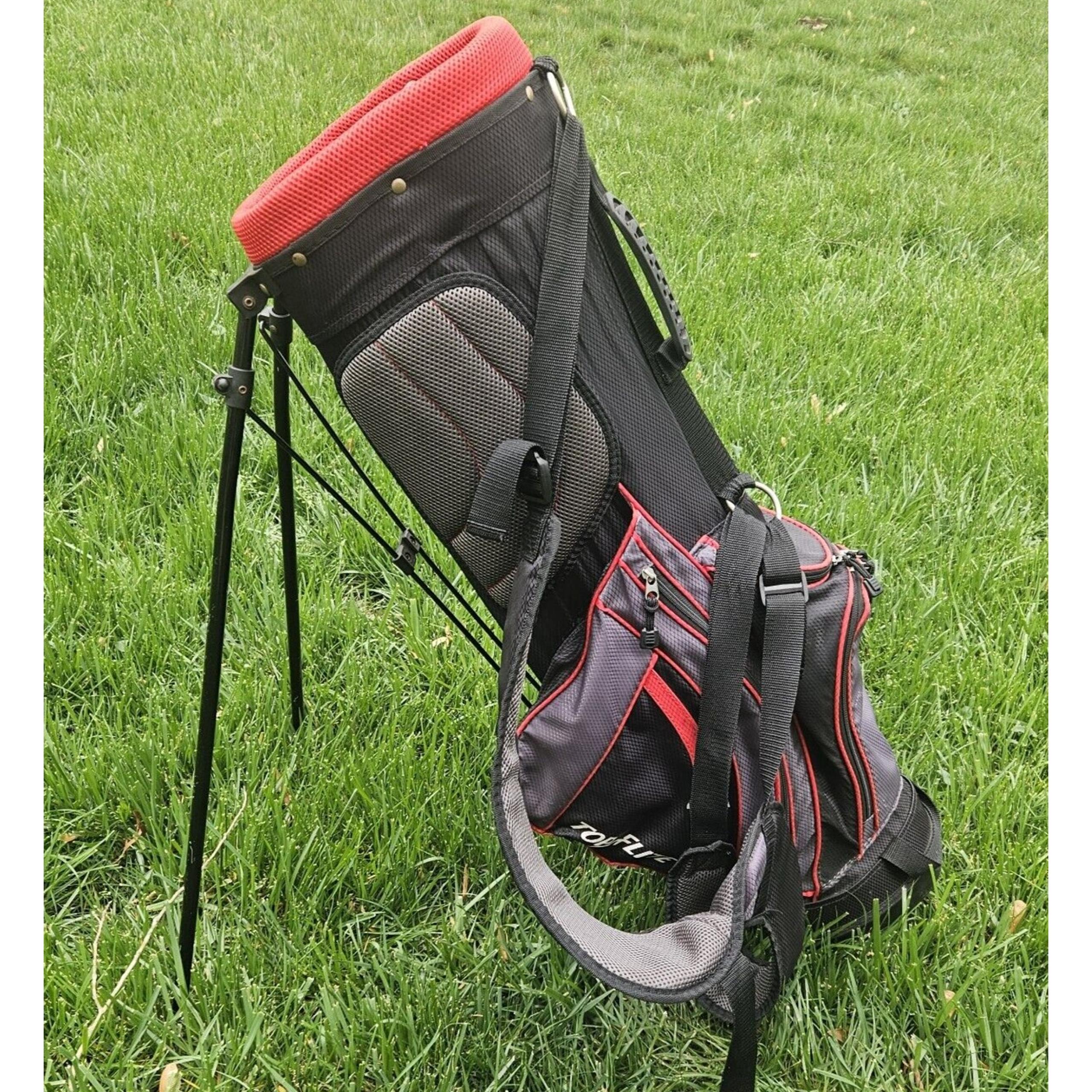 Top Flight Stand Golf Bag Black Red Dual Shoulder Strap 4-Way Lightweight READ