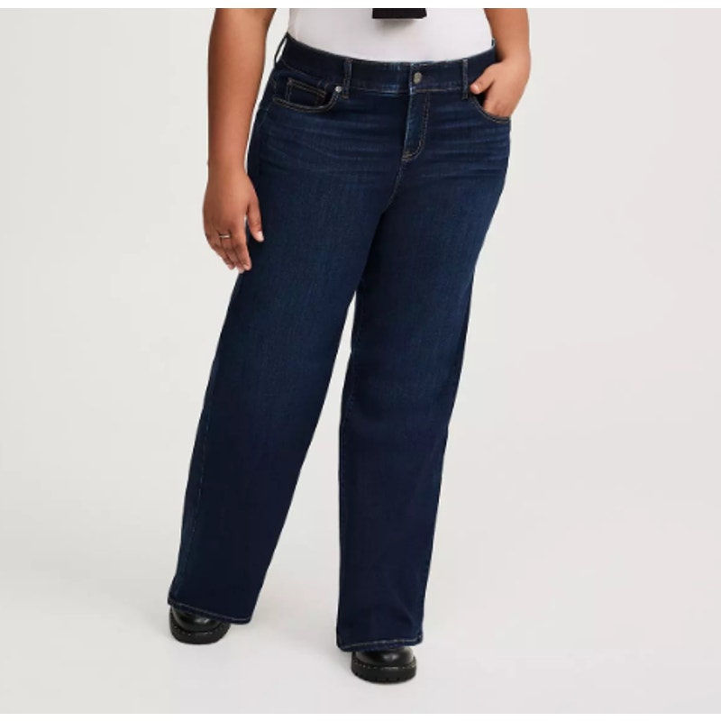 Torrid Womens 20 Regular Jeans High Rise Bombshell Wide Leg Dark Wash Plus Size