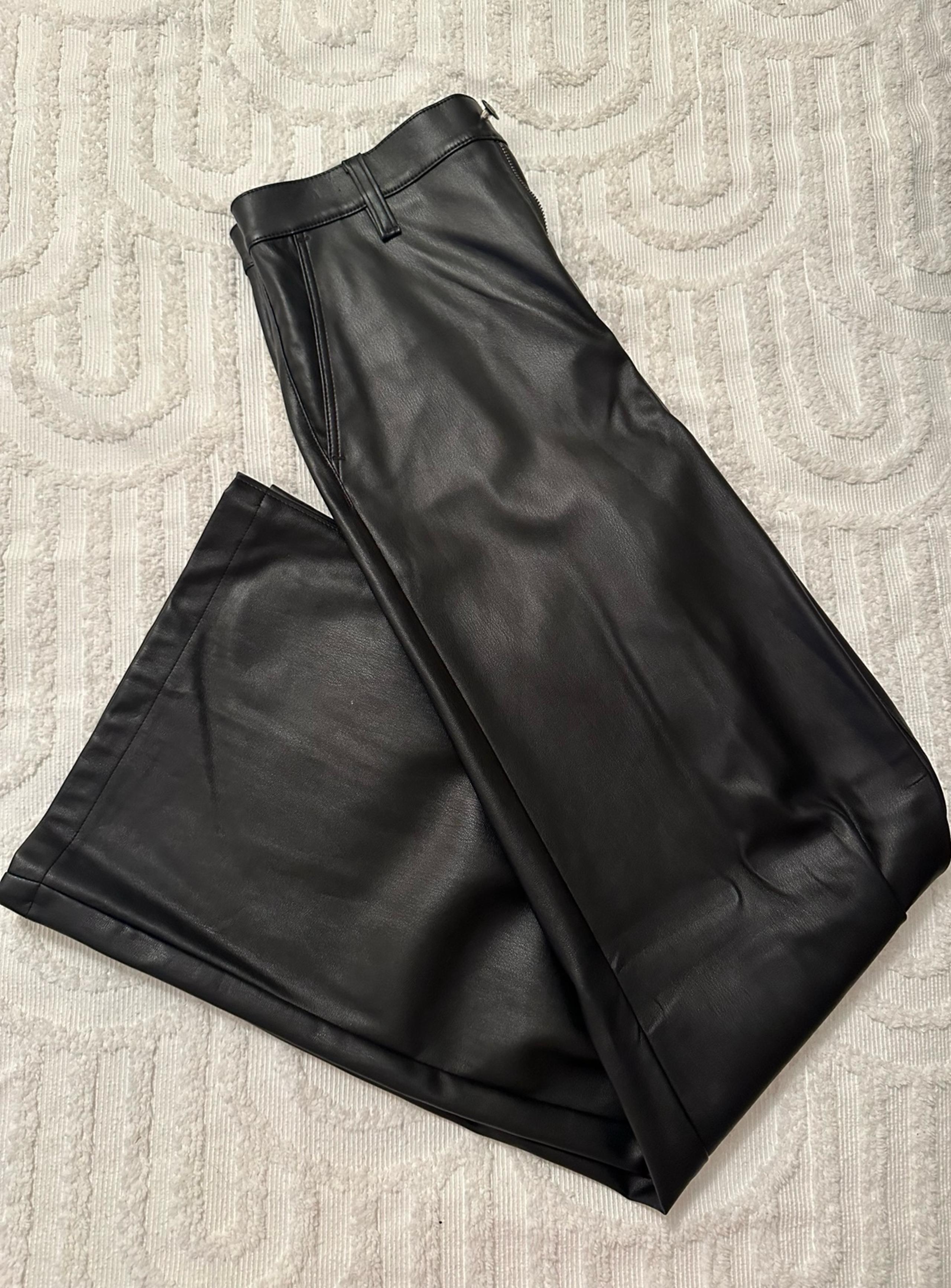 PISTOLA Lana High Rise Ultra Wide Alt-Leather Pants (Slate Black) (Size: 28)