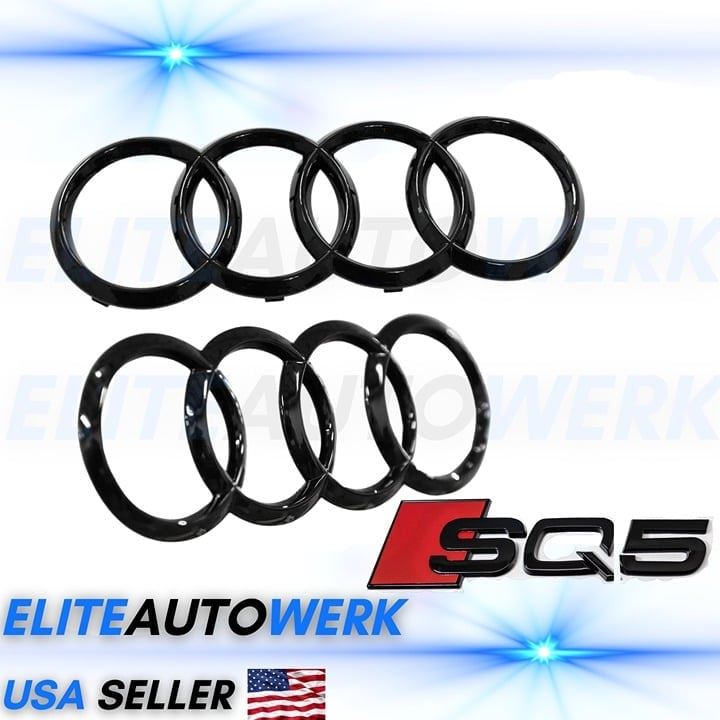 Audi SQ5 Rings Emblem Gloss Black Front Grill Rear Trunk Badge OEM 3PC Set 2021