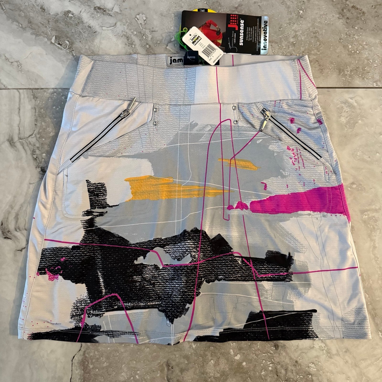 NWT Jamie Sadock Golf Skirt Skort Zip Pockets Gray Multi-Colored Lined
