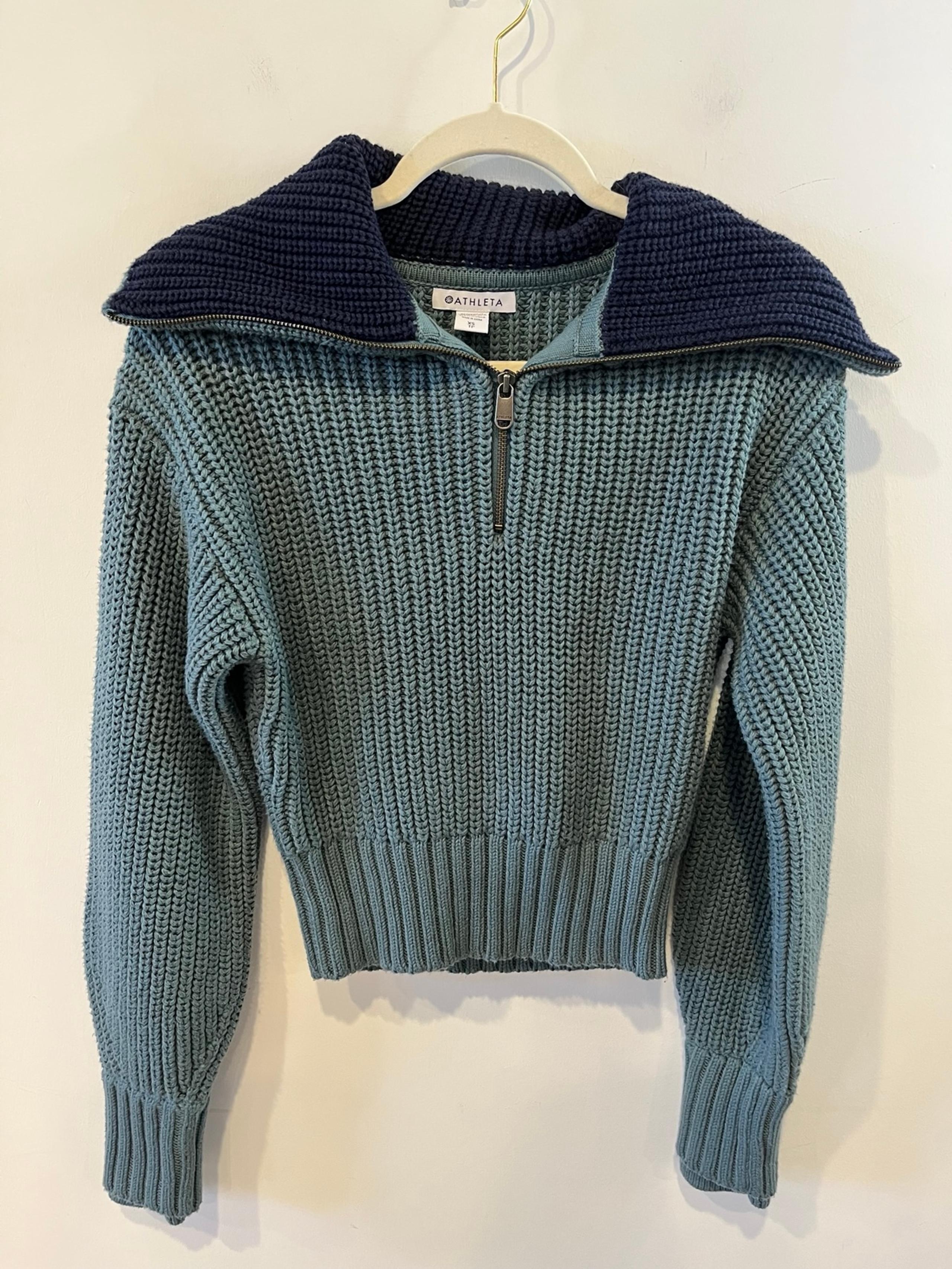 ATHLETA SWEATER WOMENS XS HEAVYWEIGHT KNIT 1/4 ZIP PULLOVER ALDER DEEP OCEAN