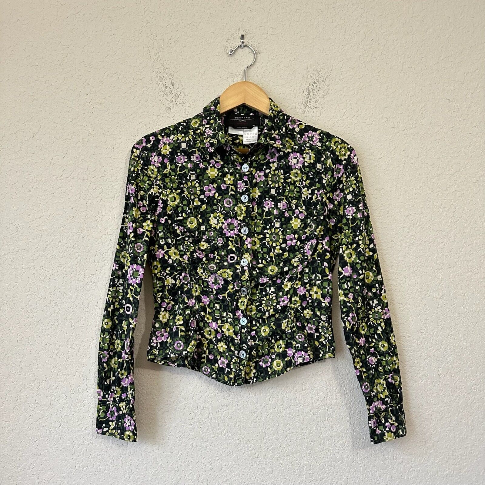 WEEKEND MAX MARA Vintage Multicolor Floral Print Button-Up Shirt