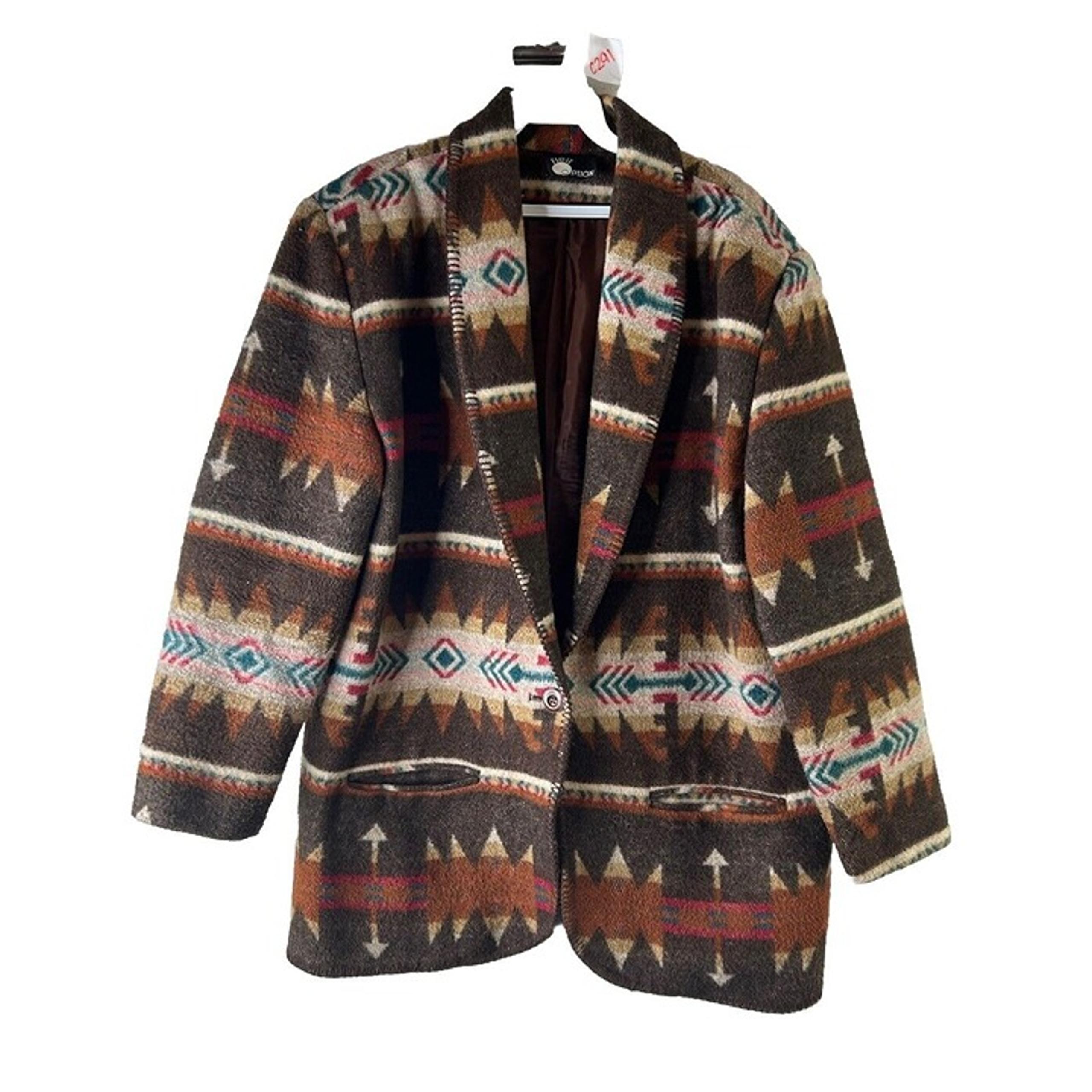 Vintage 90s Womens Large Navajo Southwestern Print Baggy Boyfriend Blazer Jacket