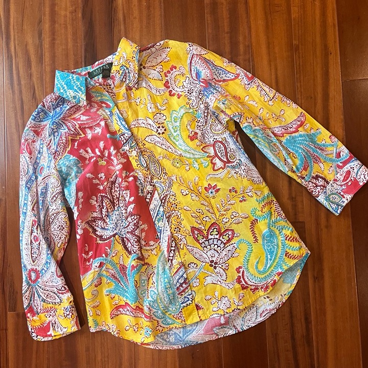 Lauren Ralph Lauren Multi-Colored Shirt Paisley Long Sleeve Button-Up Petite M