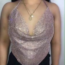 Rosegold rhinestone backless halter top