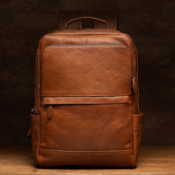 Large capacity travel leather backpack head layer cowhide computer bag