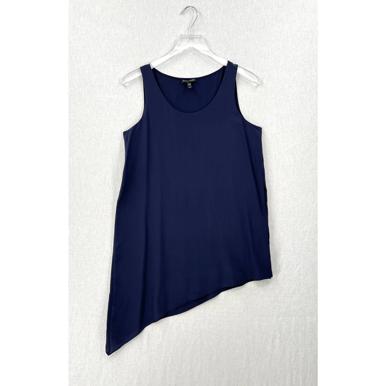 EILEEN FISHER Tunic Tank Top Womens XS Navy Blue Silk Asymmetrical Hem Layered