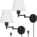 Set of 2 Adjustable Swing Arm Wall Sconces - Bedroom Wall Lamps with White Shade