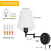 Set of 2 Adjustable Swing Arm Wall Sconces - Bedroom Wall Lamps with White Shade