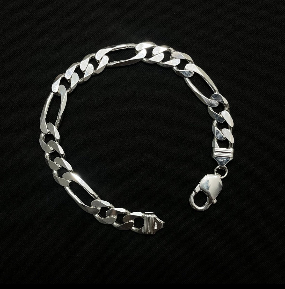 Solid Sterling Silver 9mm Figaro Bracelet 8”