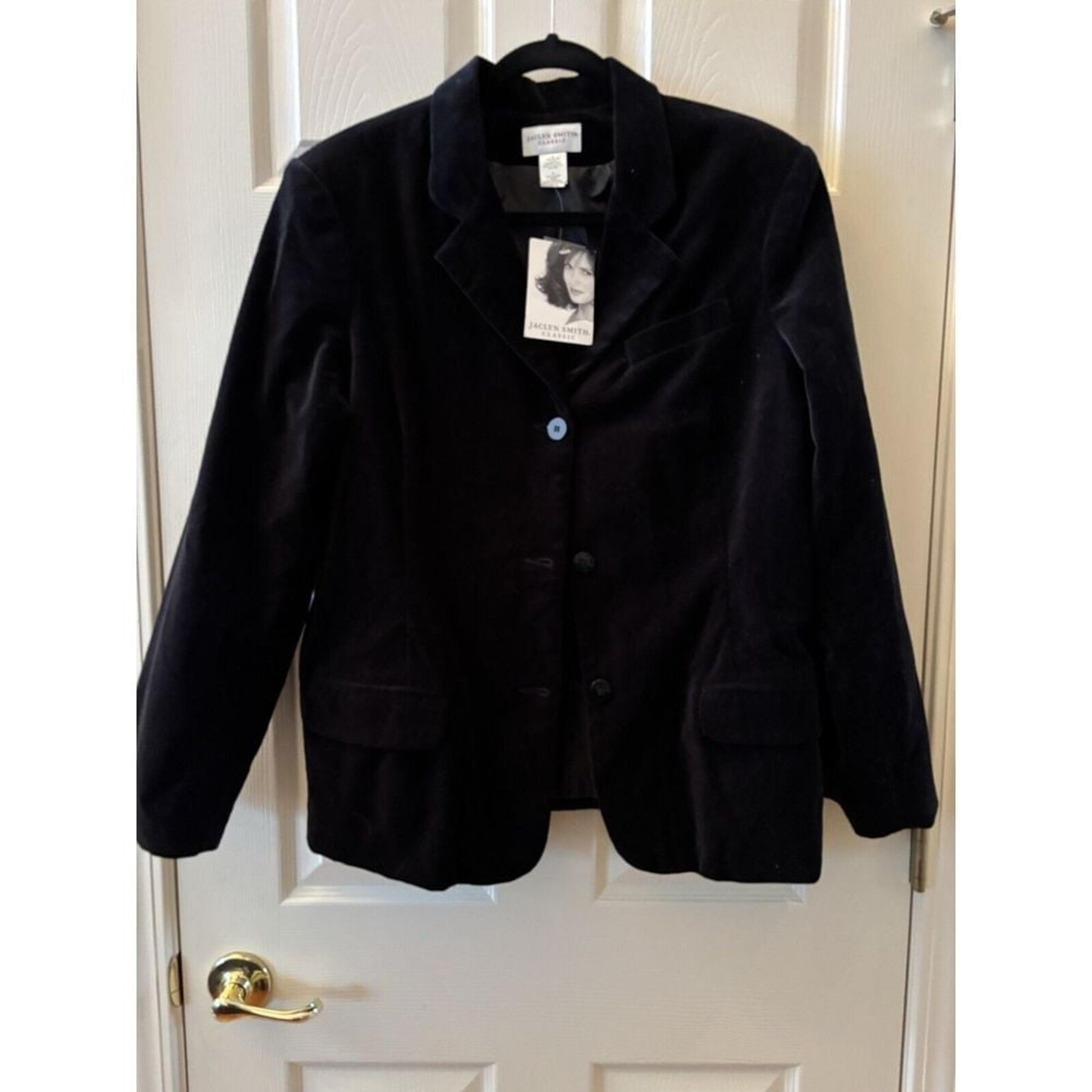 Vintage Women's Velvet Feel Jacklyn Smith Button CollarBlack Blazer NWT Size L