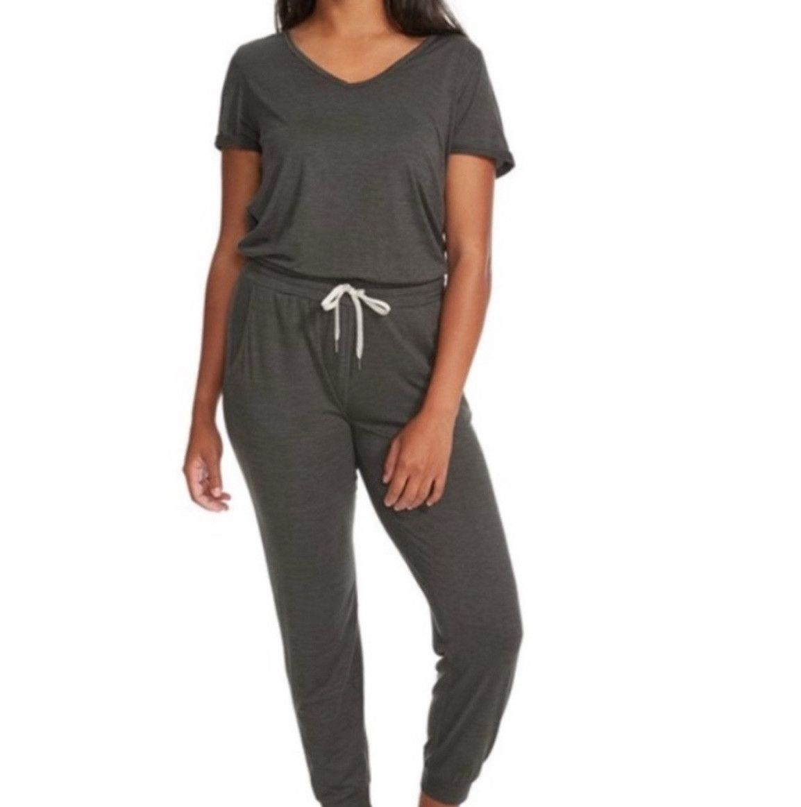 Vuori Jumpsuit Short Sleeve SMALL Charcoal Gray Soft Jogger Romper Lightweight