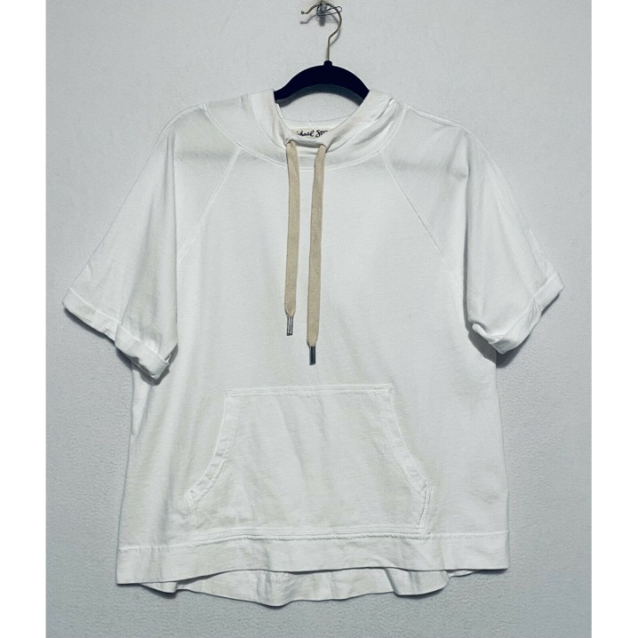 Michael Stars Sweatshirt Womens Small White Jersey Half Sleeve Pullover Hoodie
