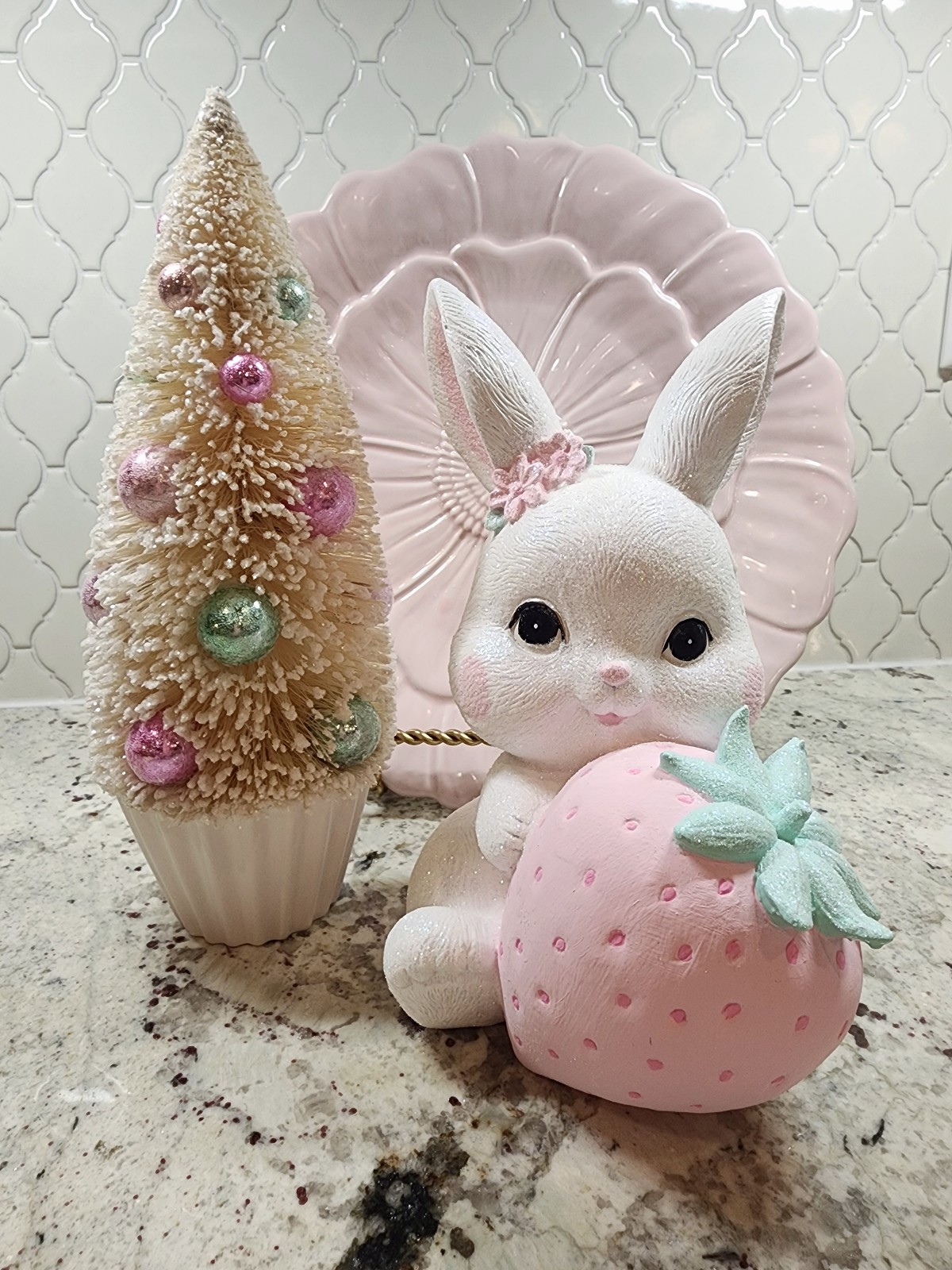 Hand-painted Bunny with Pink Strawberry