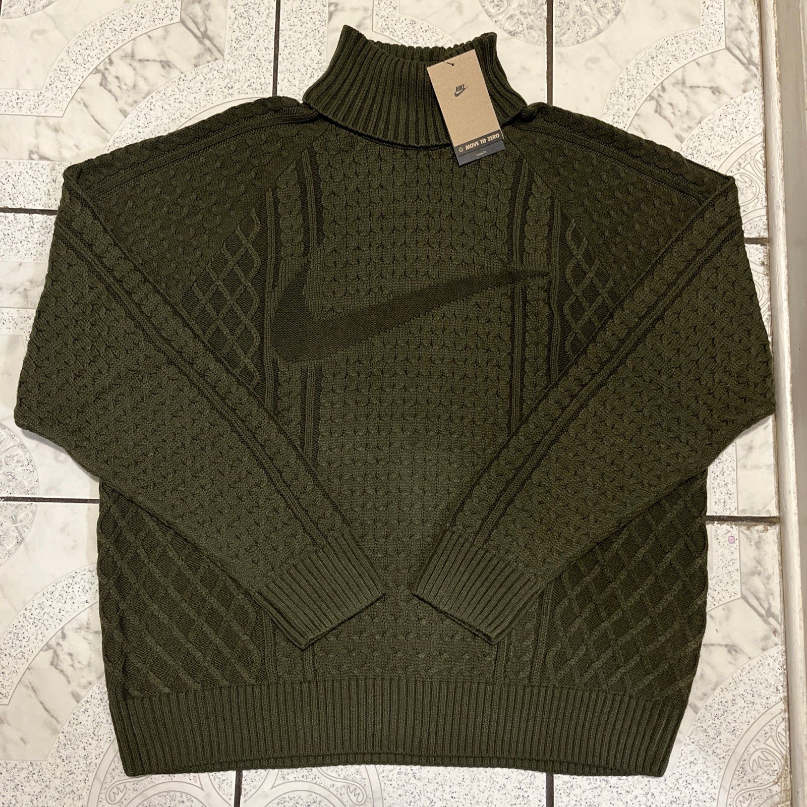 New Nike Life Cable Knit Turtleneck Sweater Cargo Men’s Size XXL FB7770-325