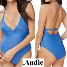 Andie Swim The Lagos One Piece Swimsuit Halter Tie Neck Horizon Blue Size XL