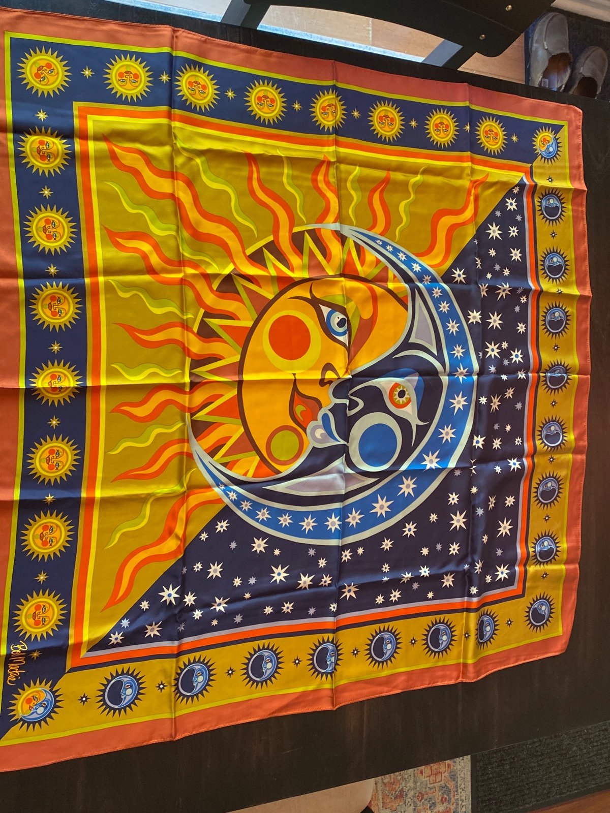 Gorgeous Vintage Bob Mackie silk scarf Sun and Moon