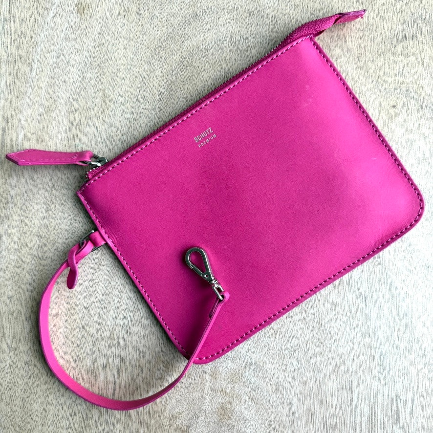 SCHUTZ Pink Leather Wristlet Clutch Pouch Fuchsia Small Bag Minimalist Glam