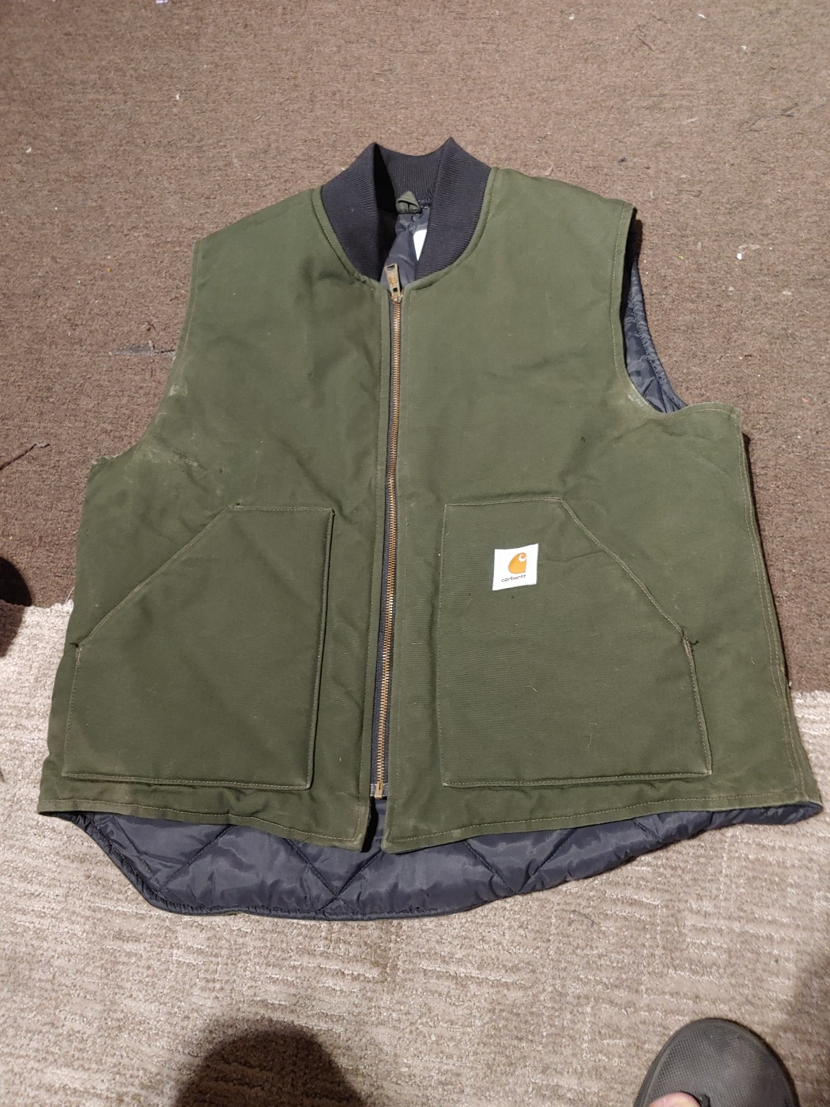 Carhartt Duck Vest XL Made in USA with Elastic Waistband, Moss Green VQ184 .