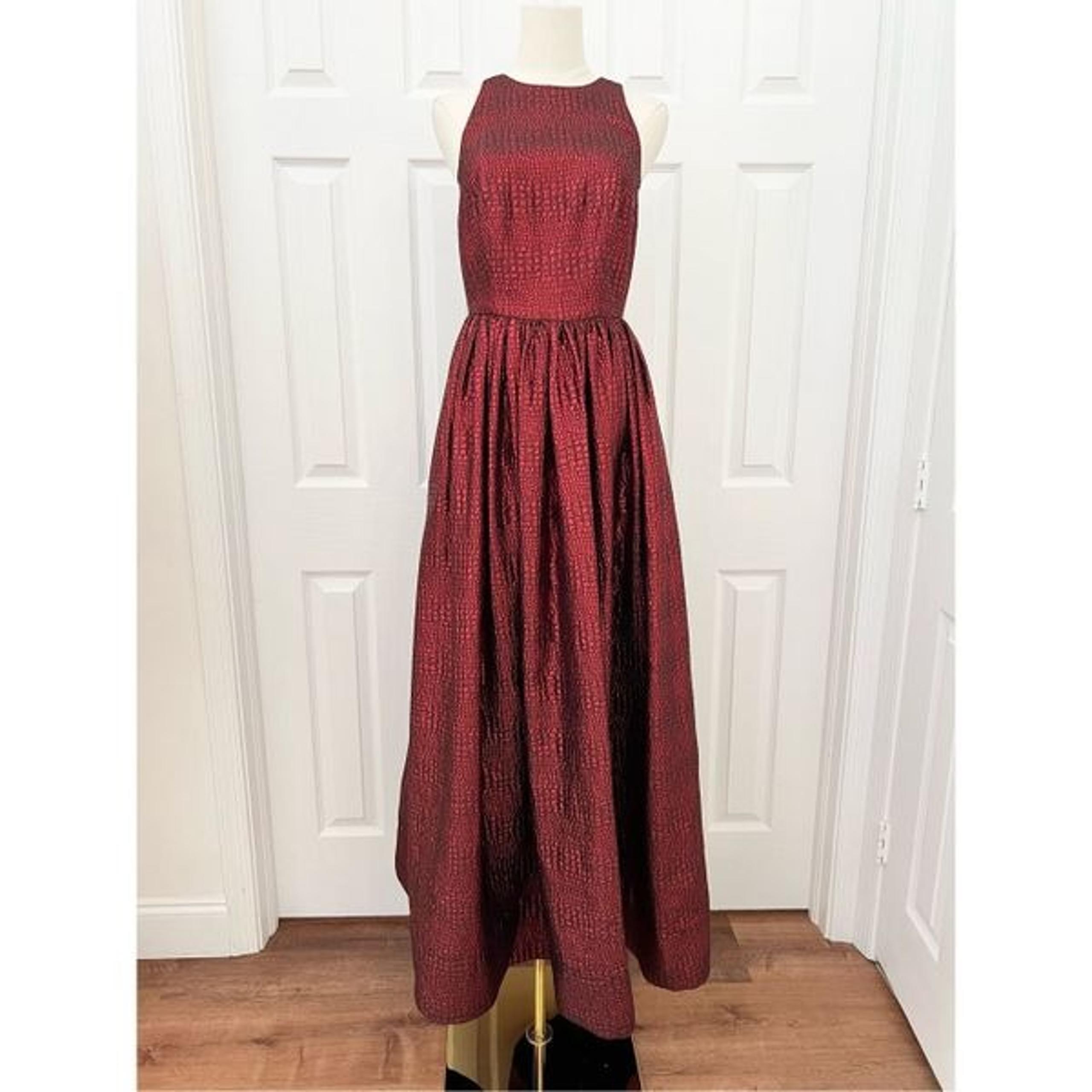 Alice + Olivia Womens Burgundy Emilia Snake Embossed A-Line Maxi Gown Size XS 4