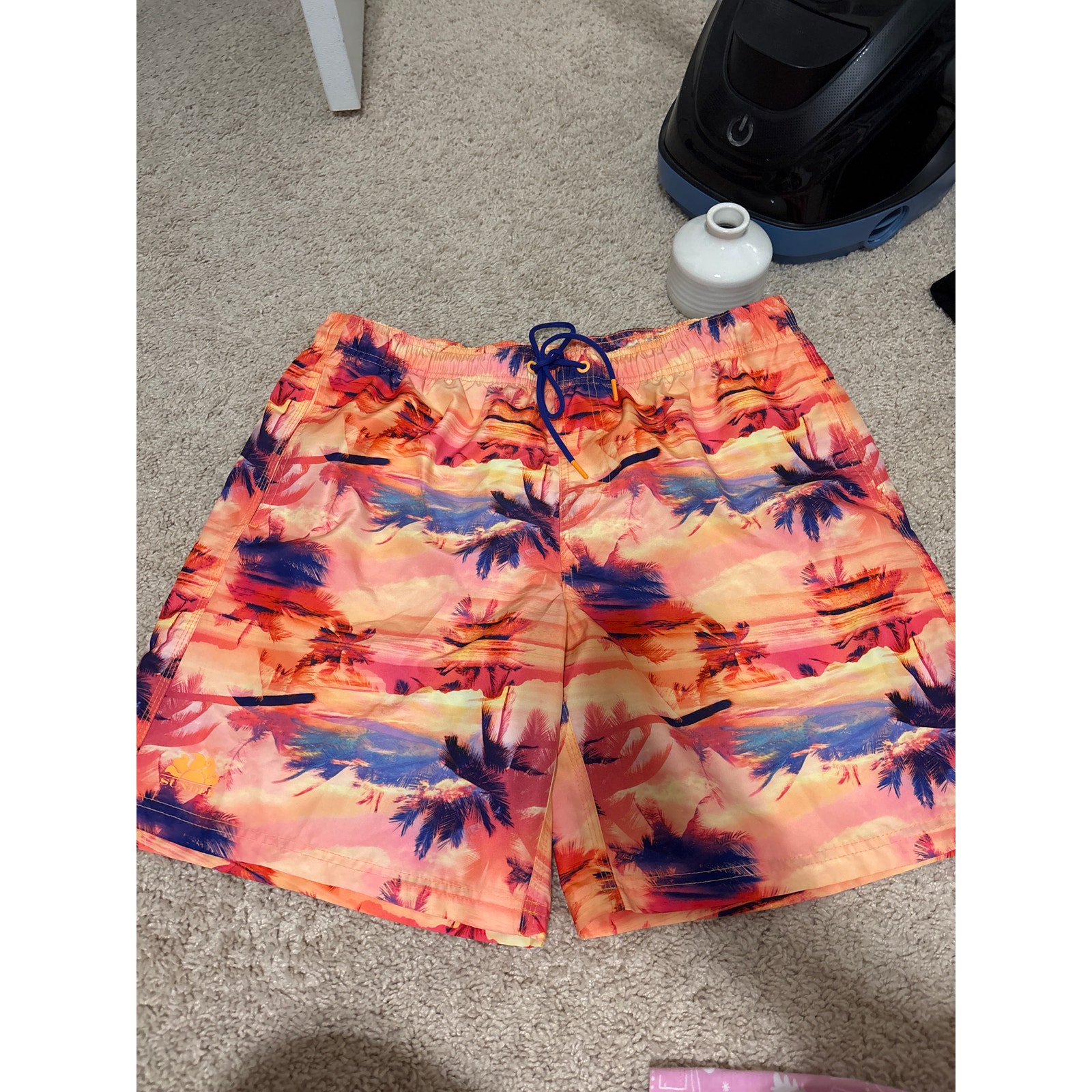 Sundek Sunkissed Bathing Suit swim trunks orange purple XXL palm Trees EUC