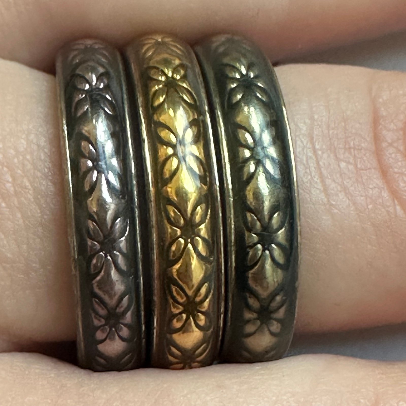 Vintage Sterling Silver ring Signed ALE Pandora Oxidize Carved Floral Band