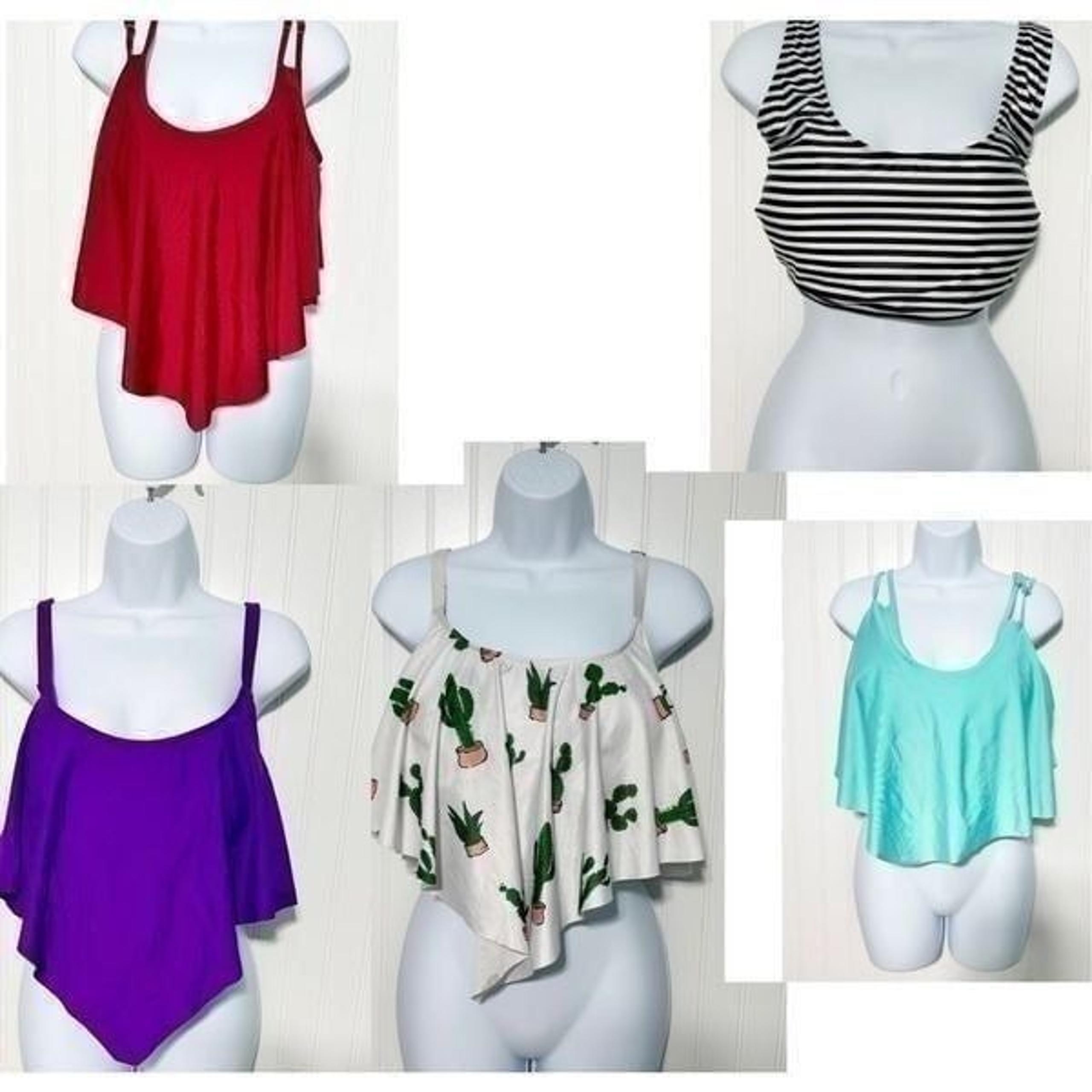 RoseGal Flounce Bikini Top Bundle 5 Tops Striped Cactus Red Turquoise Purple 1X