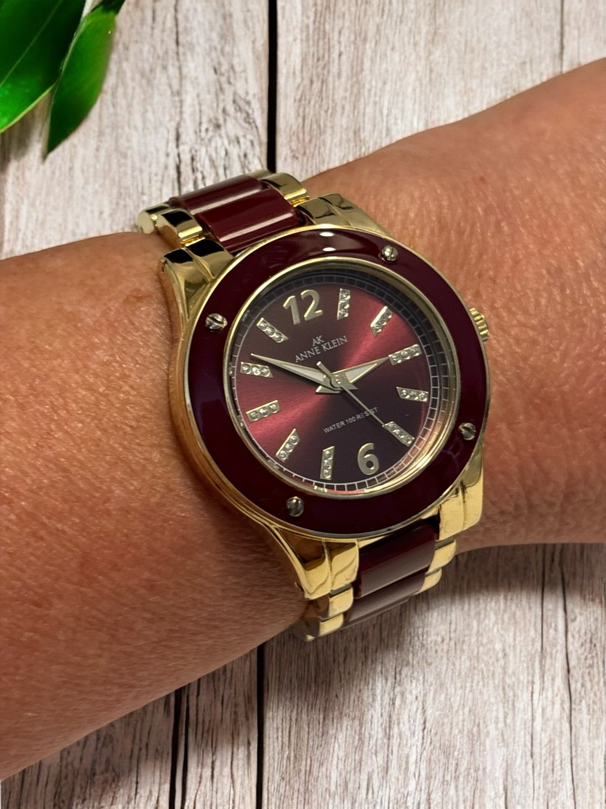 Anne Klein Gold & Burgundy Ladies Watch 7”