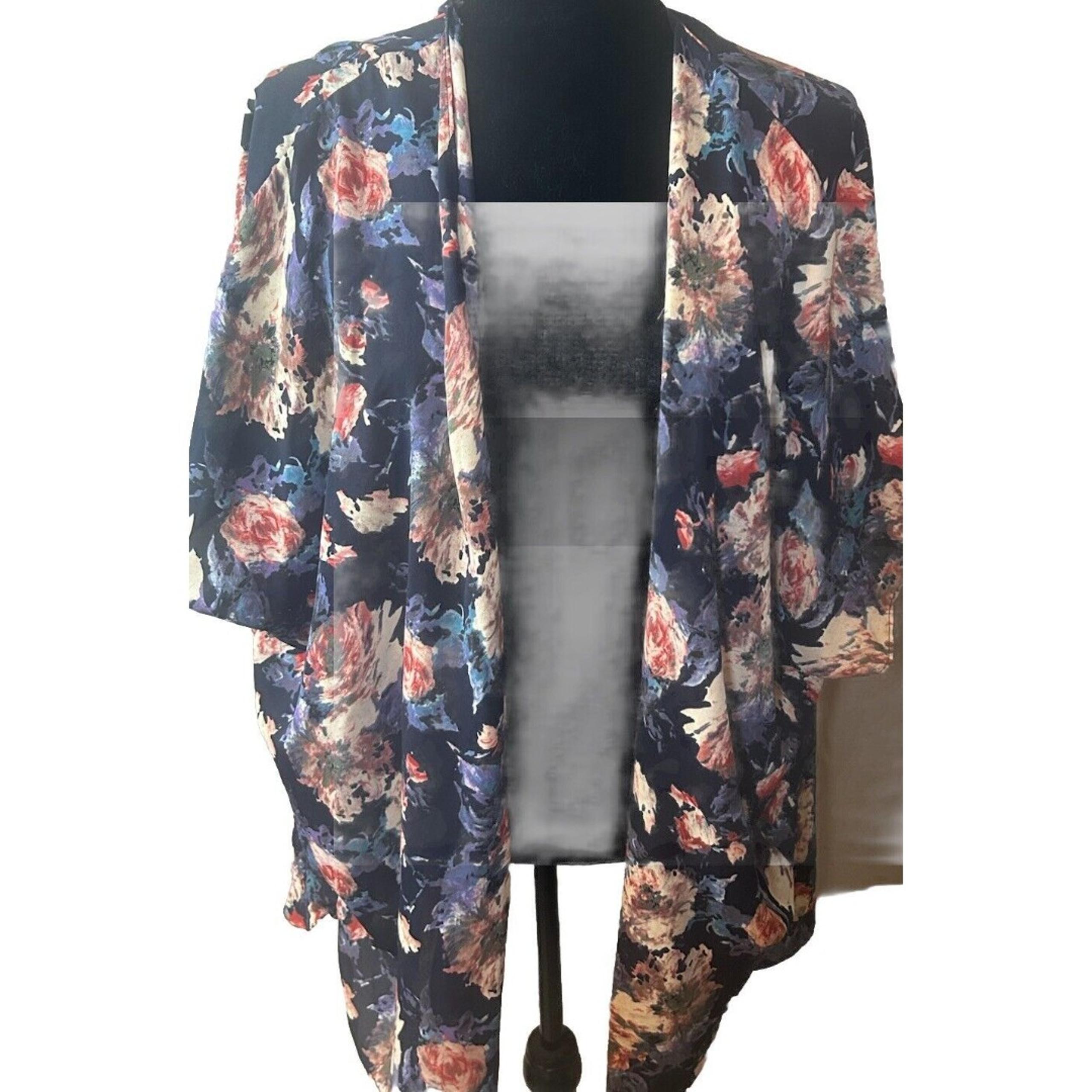 Sheer Soprano Large Pre Loved Floral Kimono Cardigan Vest. Blue/Plush Pink SZ-L