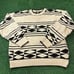 Expressions Sweater Mens Extra Large Cream Black Geometric Pullover Vintage Y2K