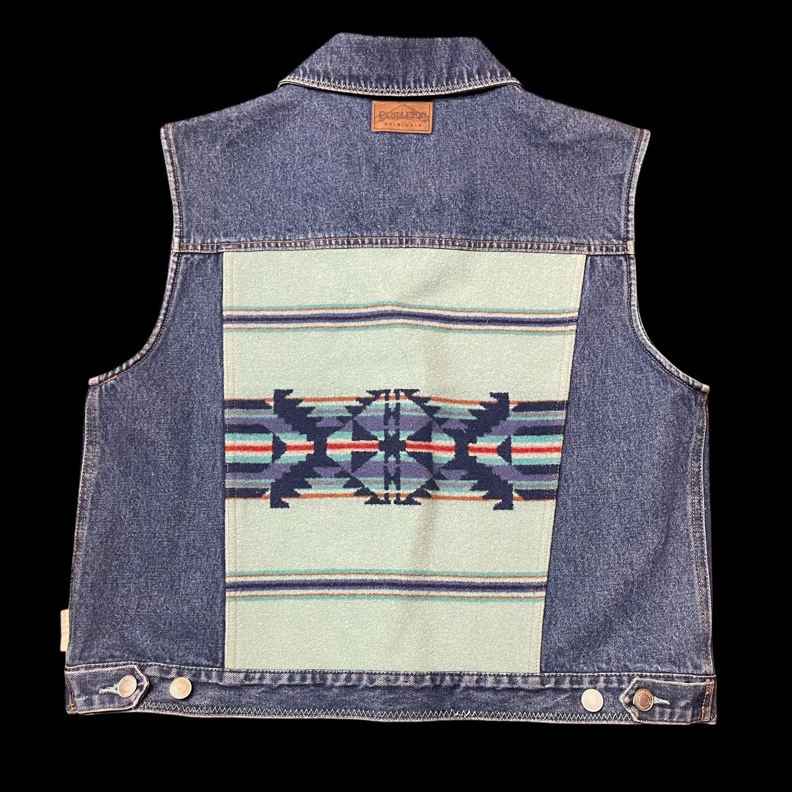 Vintage Pendleton Denim & Wool Vest Womens L Southwestern Aztec Tribal Navajo