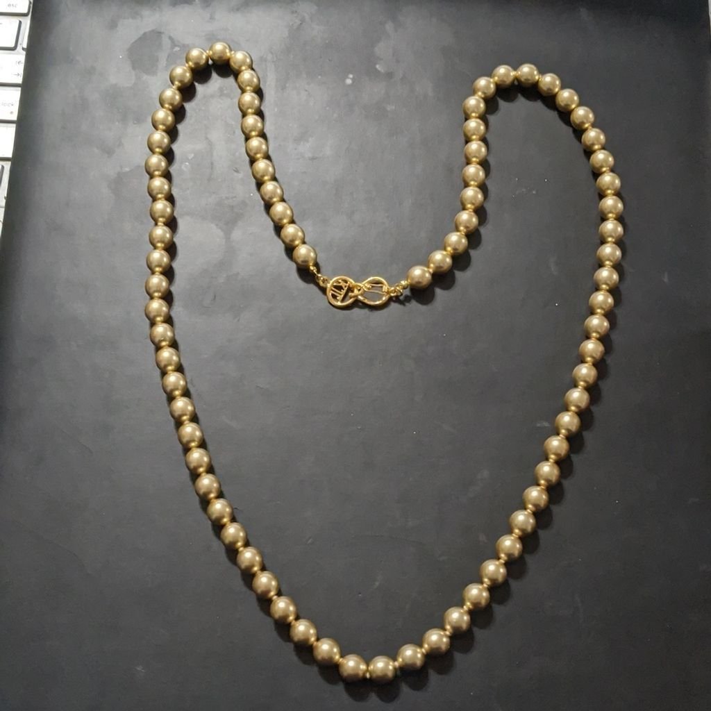 VINTAGE Kenneth Jay Lane Golden Champagne Glass Pearl Strand Statement Necklace
