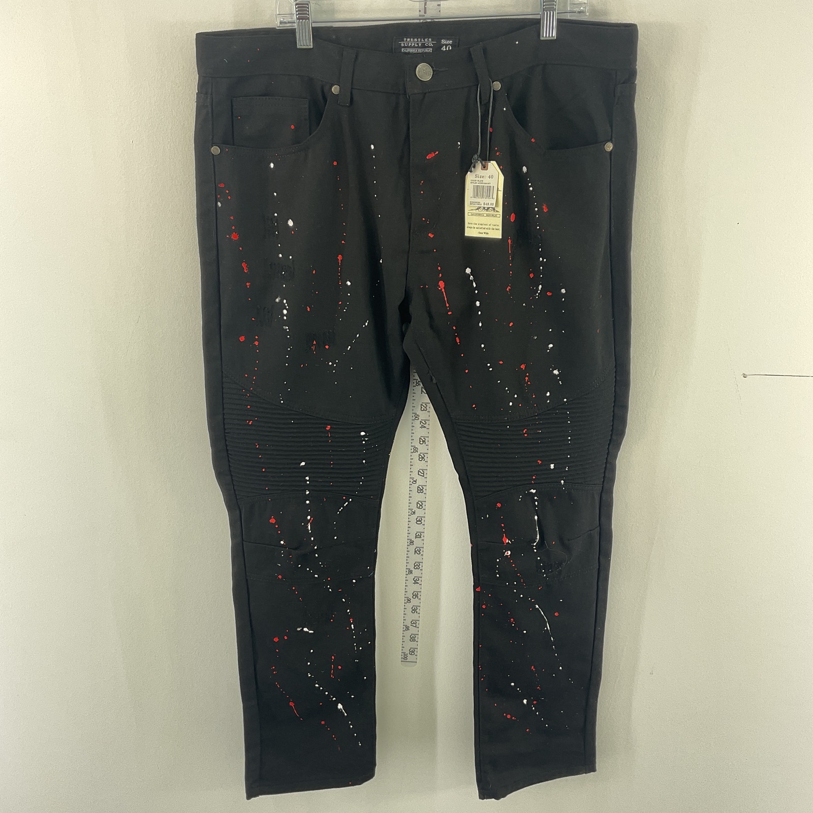 NWT Paint Splatter Trestles Supply Black Jeans 40x32 NWT Cotton Blend Straight