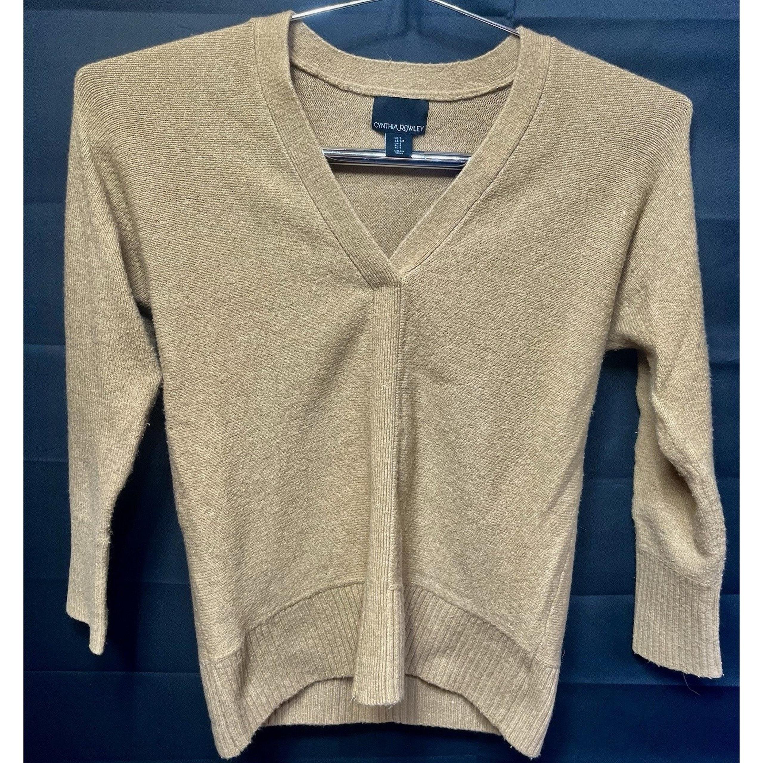 Cynthia Rowley Women's Beige V-Neck Wool Blend Long Sleeve Sweater Size S