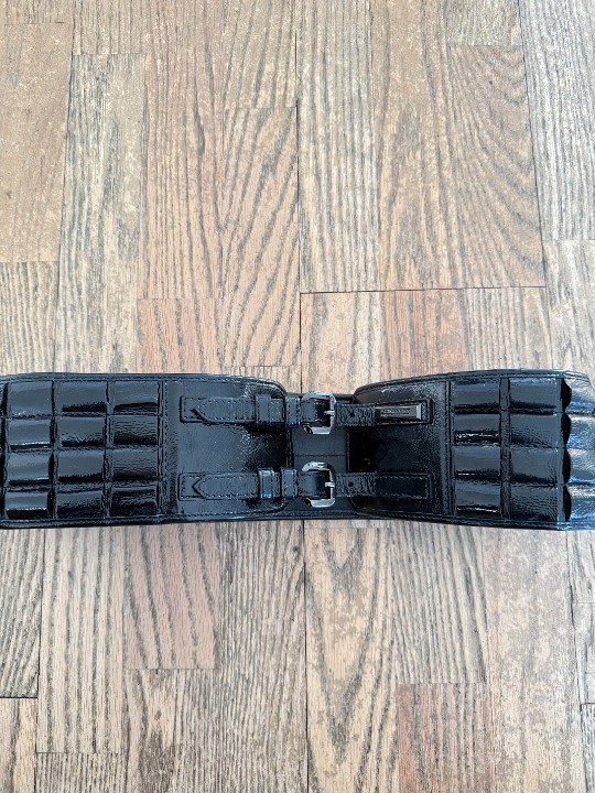AUTHENTIC UNIQUE BURBERRY BLACK LEATHER WIDE FASHION BELT 36 90