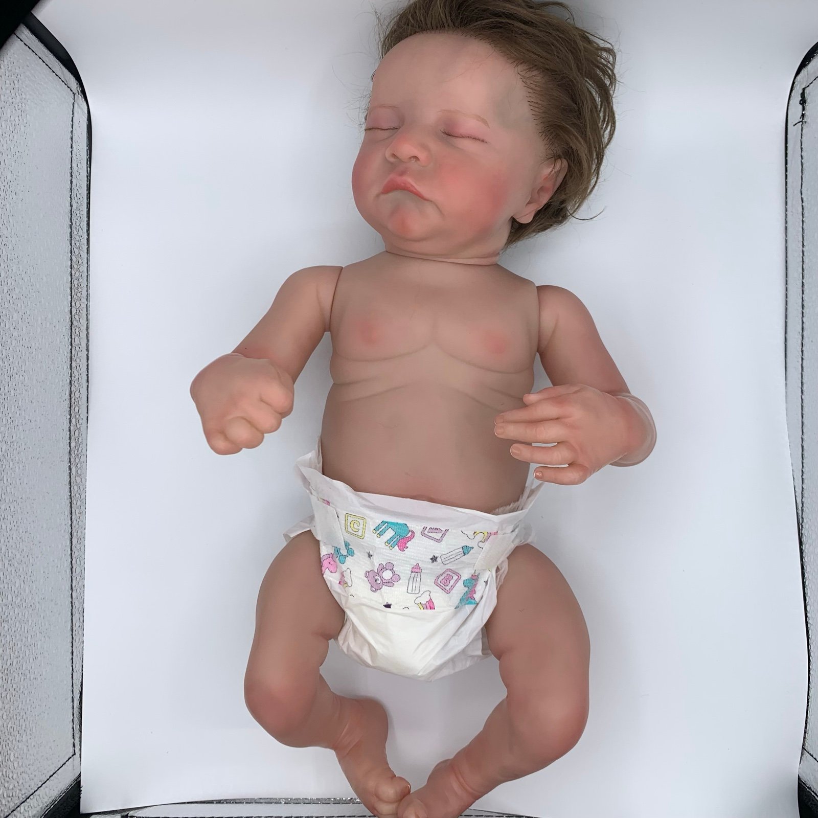 Reborn Realistic Newborn Infant Baby Boy Full Vinyl Body Full Brown Hair 16”