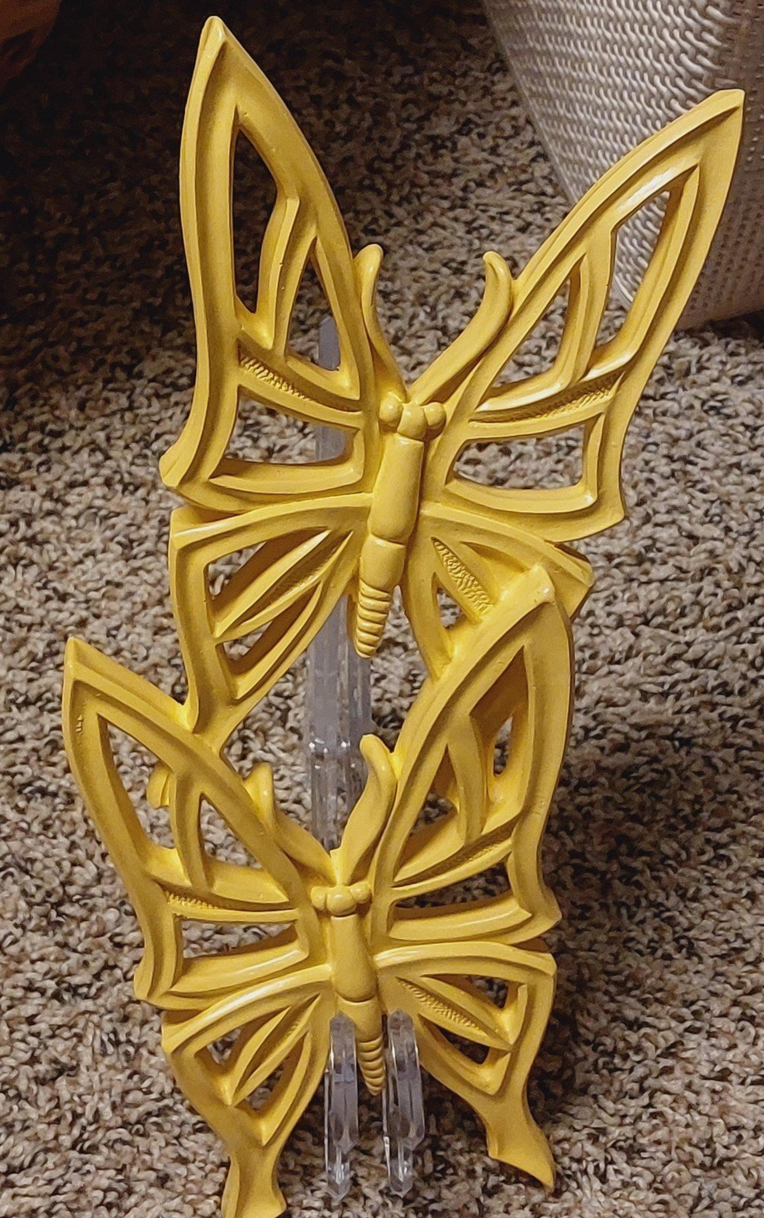 Vintage Syroco Yellow Butterfly Wall Decorations Homco Boho 70s Retro