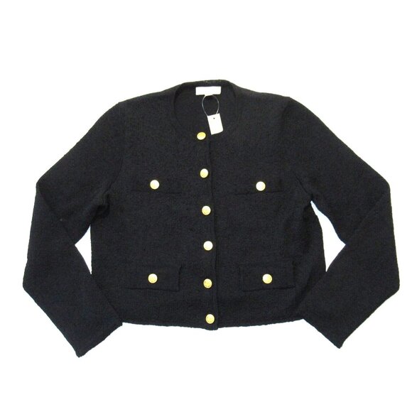 NWT J.Crew Cropped Lady Jacket in Black Textured Bouclé Knit Sweater XL